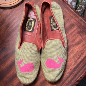 The Larkspur Collection green needlepoint loafers with whales 9.5
